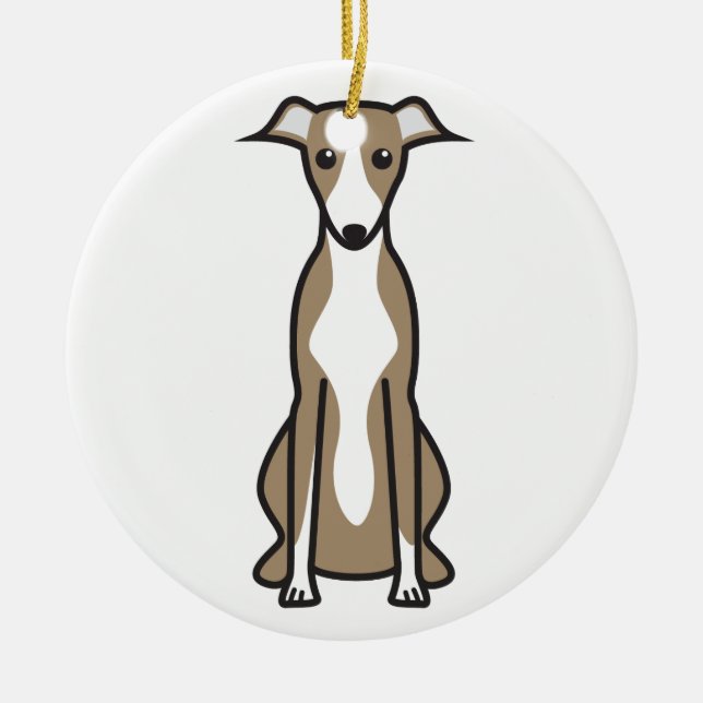Whippet hundtecknad julgransprydnad keramik (Framsidan)