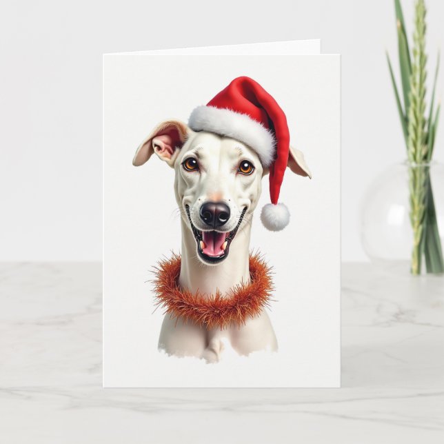 Whippet i en tomteluva julkort kort (Framsida)