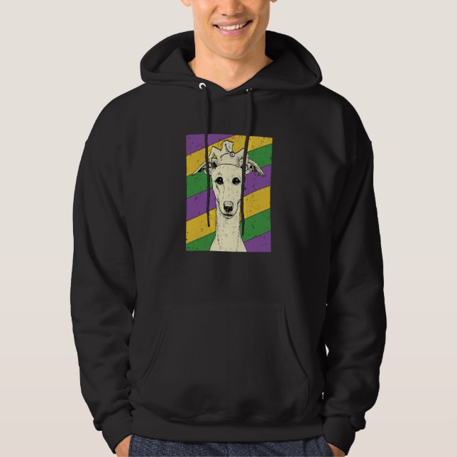 Whippet Jester Mardi Gras Dog Mom or Dad Hoodie (Framsida)