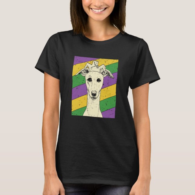 Whippet Jester Mardi Gras Dog Mom or Dad T Shirt (Framsida)