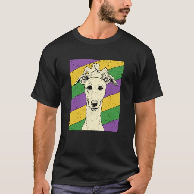 Whippet Jester Mardi Gras Dog Mom or Dad T Shirt (Framsida)