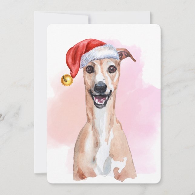Whippet julkort – Whippet med jultomtehatt Inbjudningar (Framsida)