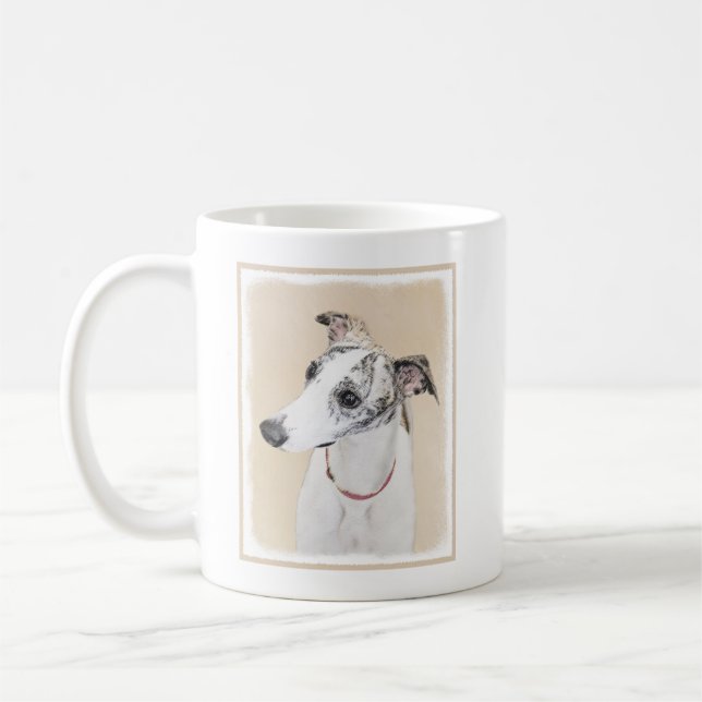Whippet målning - gullig original- hundkonst kaffemugg (Vänster)