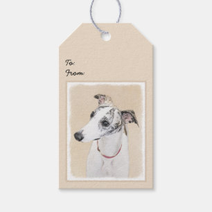 Whippet målning - gullig original- hundkonst presentetikett
