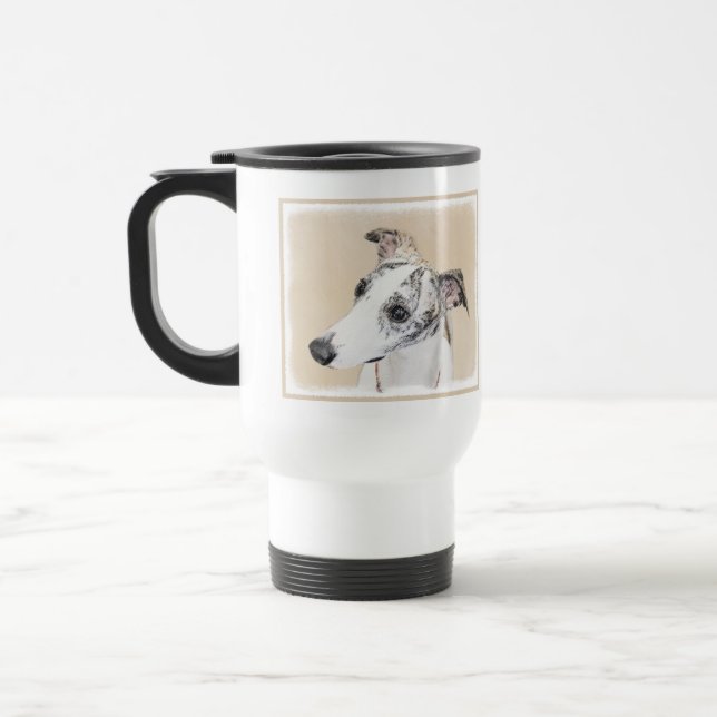 Whippet målning - gullig original- hundkonst resemugg (Vänster)