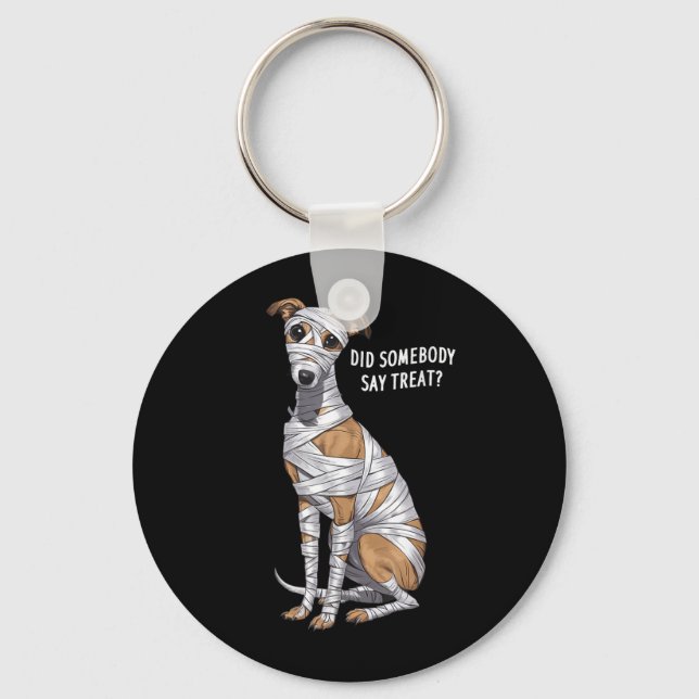 Whippet-mumie Halloween-hund Nyckelring (Framsida)
