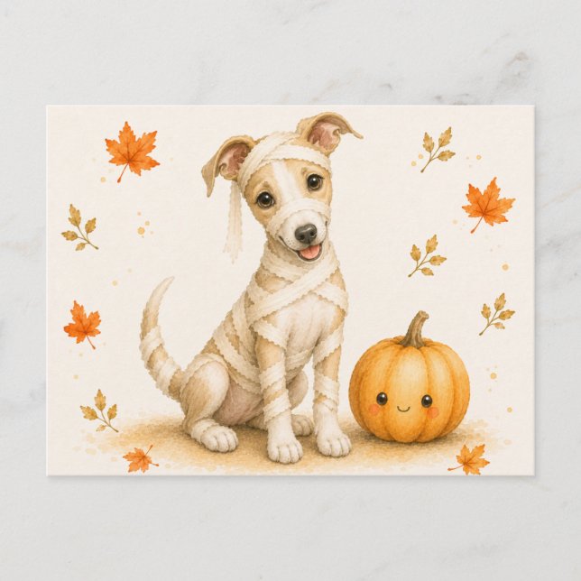 Whippet Mummie Halloween Vykort (Framsida)