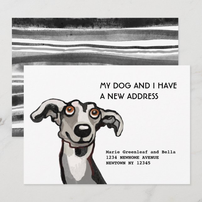 Whippet och jag har flyttat, flyttkort meddelande (Fram/baksida)