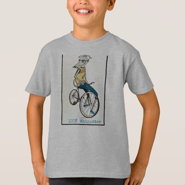 Whippet på en cykel t shirt (Framsida)
