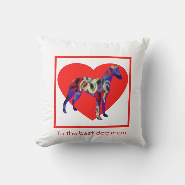 Whippet Silhouette Hund Röd Hjärtas Mors Dag Kudde (Framsida)