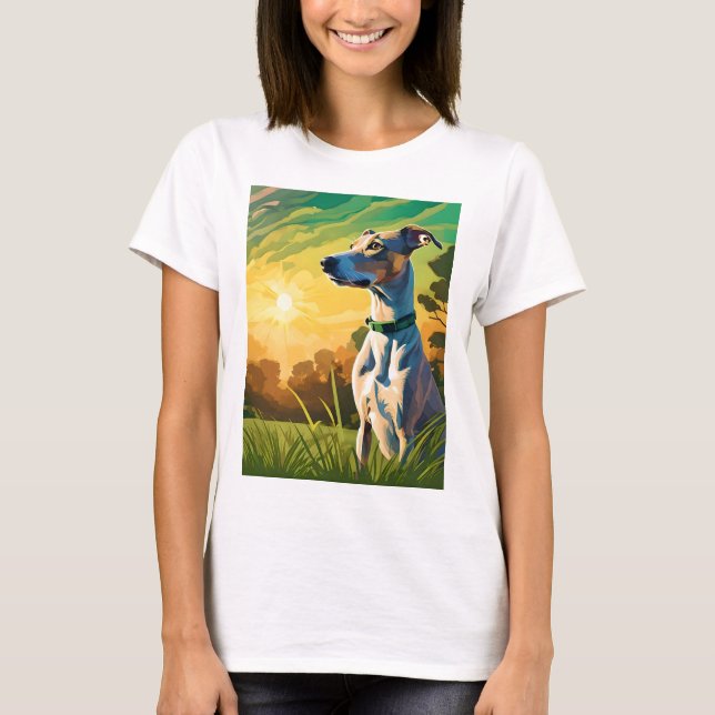 WHIPPET SITTA AT SUNSET T SHIRT (Framsida)