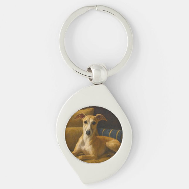 Whippet Swirl Silverfärgad Nyckelring (Framsidan)