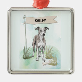 Whippet Watercolor Personalized Dog Julgransprydnad Metall