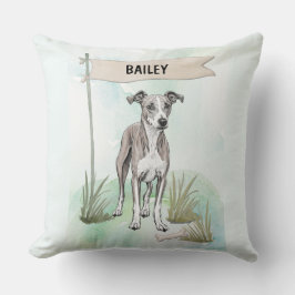Whippet Watercolor Personalized Dog Kudde