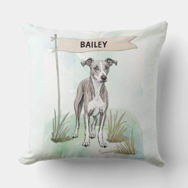 Whippet Watercolor Personalized Dog Kudde (Framsida)