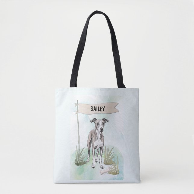 Whippet Watercolor Personalized Dog Tygkasse (Framsida)