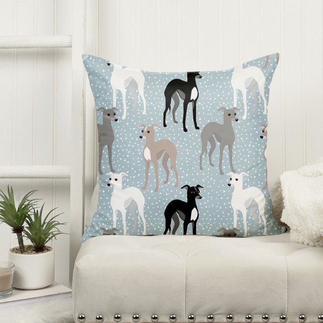 Whippets eller Italienska Greyhounds Retro Mönster Kudde (Skapare uppladdad)