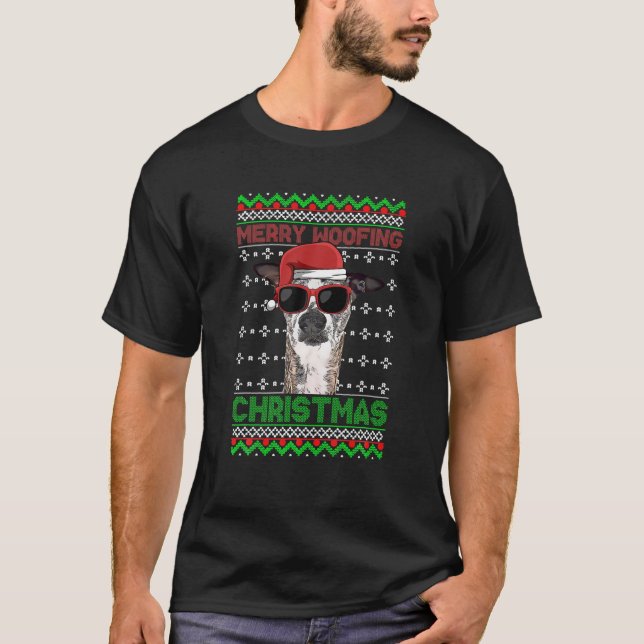 Whippets Hund Funny Merry Woofing jul T Shirt (Framsida)
