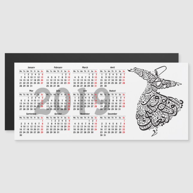Whirling Dervish 2019-kalender Magnetisk Inbjudningskort (Fram/baksida)