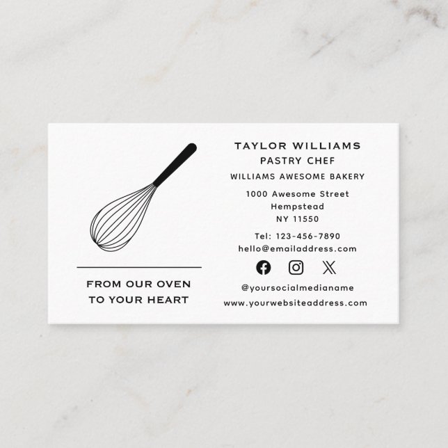 Whisk Baker Bake Shop Catering Social Media Visitkort (Framsida)
