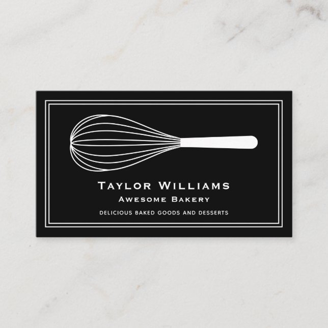 Whisk Bakery Bake Shop Cafe Black and White Visitkort (Framsida)