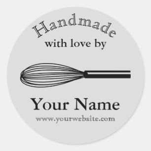 Whisk Baking-etikett, handgjord av ditt namn Kitch Runt Klistermärke