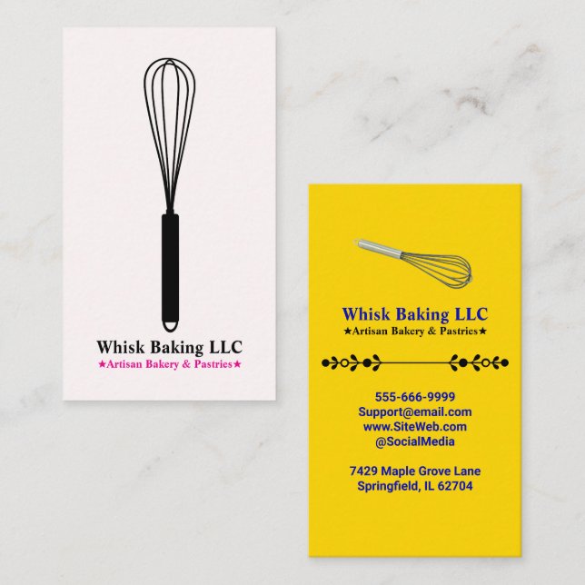 Whisk Chef & Caterer på Bagariet | Blush & Gold Visitkort (Fram/baksida)