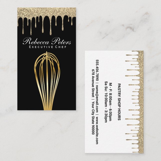 Whisk Golden | Glitter Drip Syrup Visitkort (Fram/baksida)