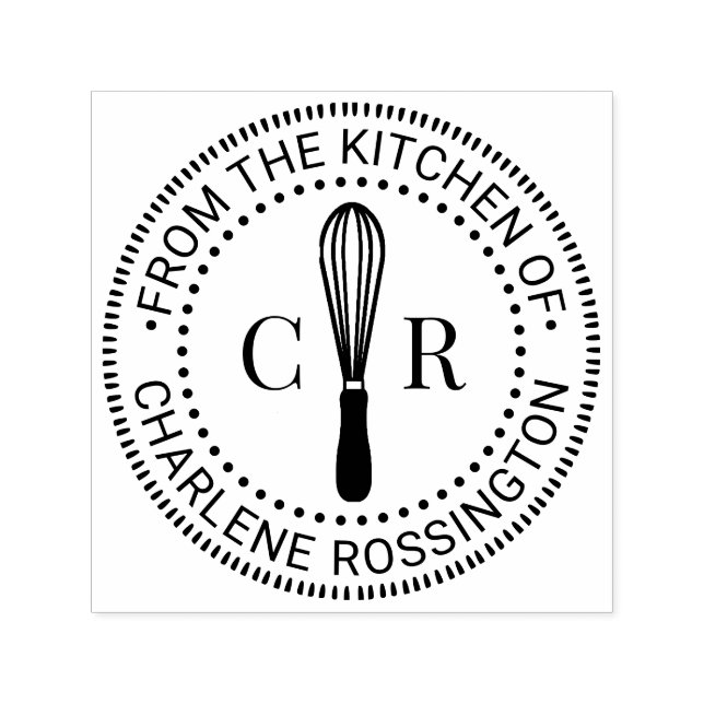 Whisk Kitchen Utensil 2 Initial Monogram Bok Namn Självfärgande Stämpel (Design)