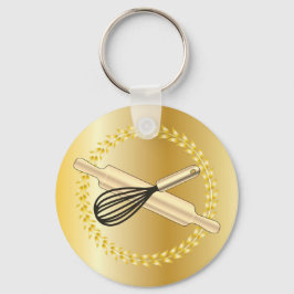 Whisk & Rolling Pin Baking Älskare Guld Laurel Nyckelring