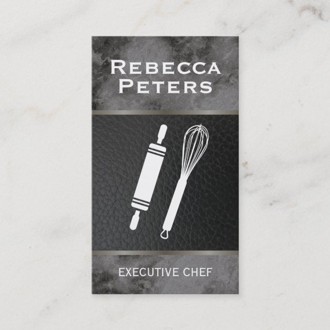 Whisk Rolling Pin Culinary Master Black Marble Visitkort (Framsida)
