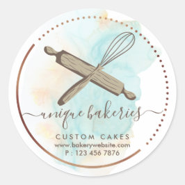 Whisk Rolling Pin Girly Bakery Branding Söt Ombre Runt Klistermärke