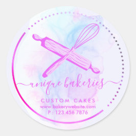 Whisk Rolling Pin Girly Bakery Watercolor Ombre Runt Klistermärke