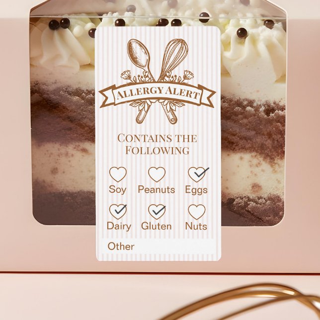 Whisk Spoon Bakery Allergi Alert Bakverk Mat Fraktsedel (Whisk Spoon Bakery Allergy Alert Baked Goods Food Label)