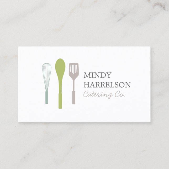 WHISK SPOON SPATULA LOGOTYP I för Catering, Chef Visitkort (Framsida)