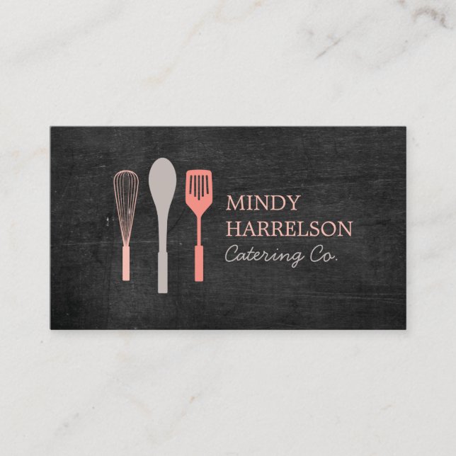 WHISK SPOON SPATULA on Black Wood Bakery, Catering Visitkort (Framsida)