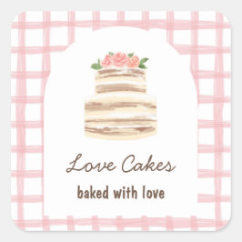Whisk & Warmth Rosa Rutigt Vattenfärgskakor Bakver Fyrkantigt Klistermärke