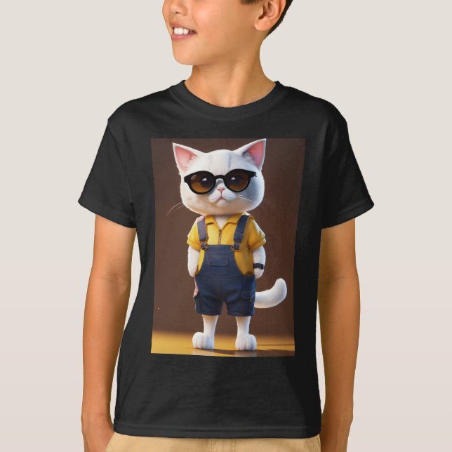 "Whisked Workmate: Cheerful Cat in Pixar Stil" T Shirt (Framsida)