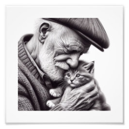 Whisker Kisses: Äldre man med Kitten Wall Art Fototryck