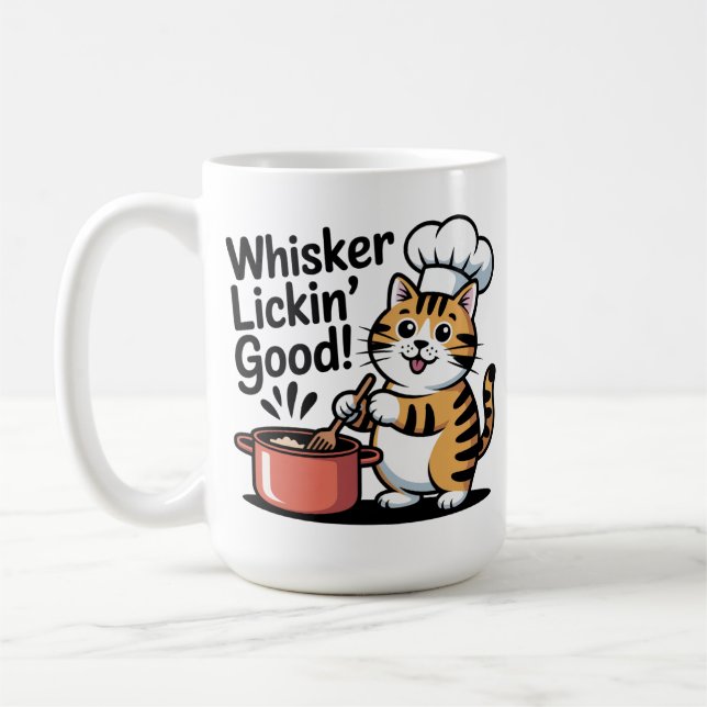 Whisker Lickin’ Bra Cat Chef Food Cooking Kaffemugg (Vänster)