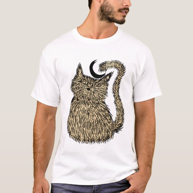 Whisker Stollig: Fluffy Night Cat T Shirt (Framsida)