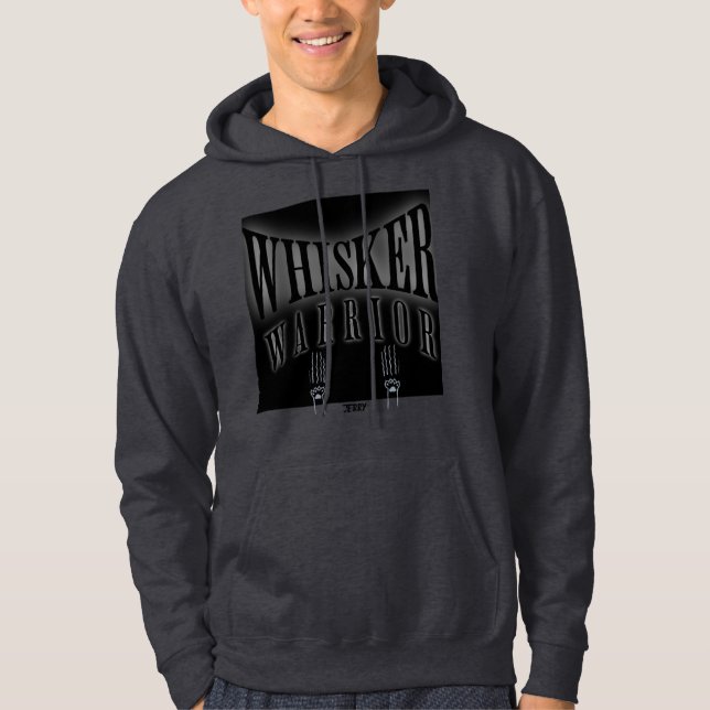 "Whisker Warrior" med skryt tassar med formgivning Hoodie (Framsida)