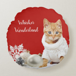 Whisker Wonderland Red Cat Round Dekorativ kudde
