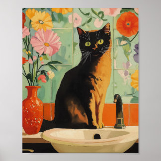 Whiskers och Wildblommor Skriv ut | Cute Quirky Ca Poster