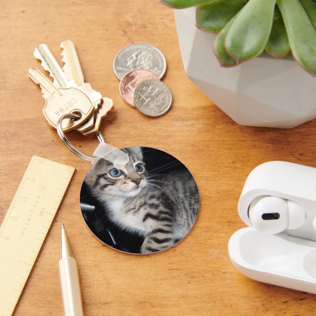 "Whiskers of Trouble: The Mischievous Tabby Kitten Nyckelring (Skrivbord)