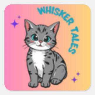 Whiskers & Tales | Cute Storybook Cat Sticker Fyrkantigt Klistermärke