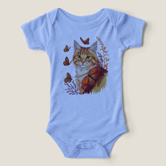 Whiskers & Wings – Cat with Monarch Butterflies T Shirt (Design Framsida)