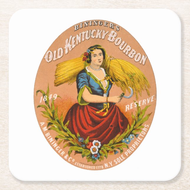 Whiskey Advertising Label, Circa 1860 Underlägg Papper Kvadrat (Framsidan)