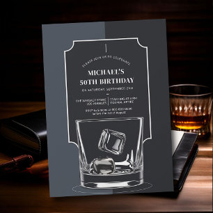 Whiskey Älskare Black Grått Modern 50:e födelsedag Inbjudningar