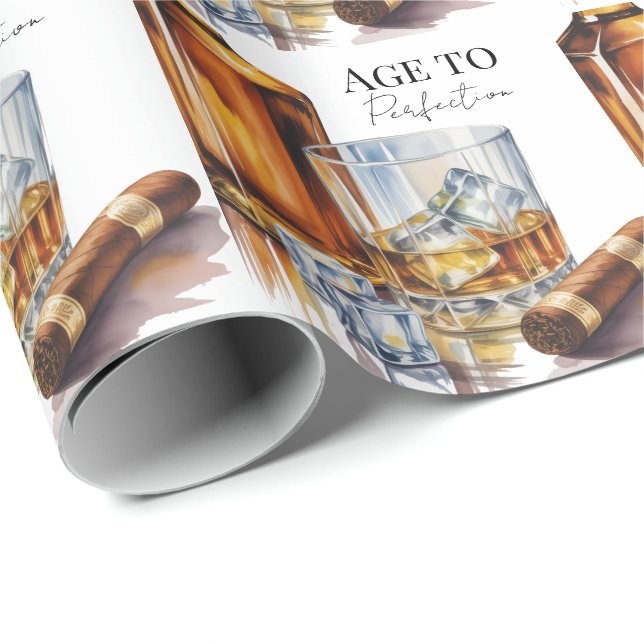 Whiskey and Cigar Men’s Birthday Party Presentpapper (Rullad Hörn)